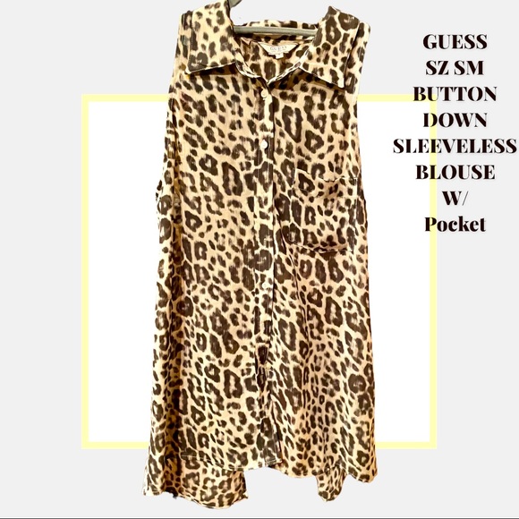 Guess Tops - GUESS SZ SM SLEEVELESS BUTTON DOWN FRONT POCKET FLOWY TUNIC W/BACK SLIT & COLLAR